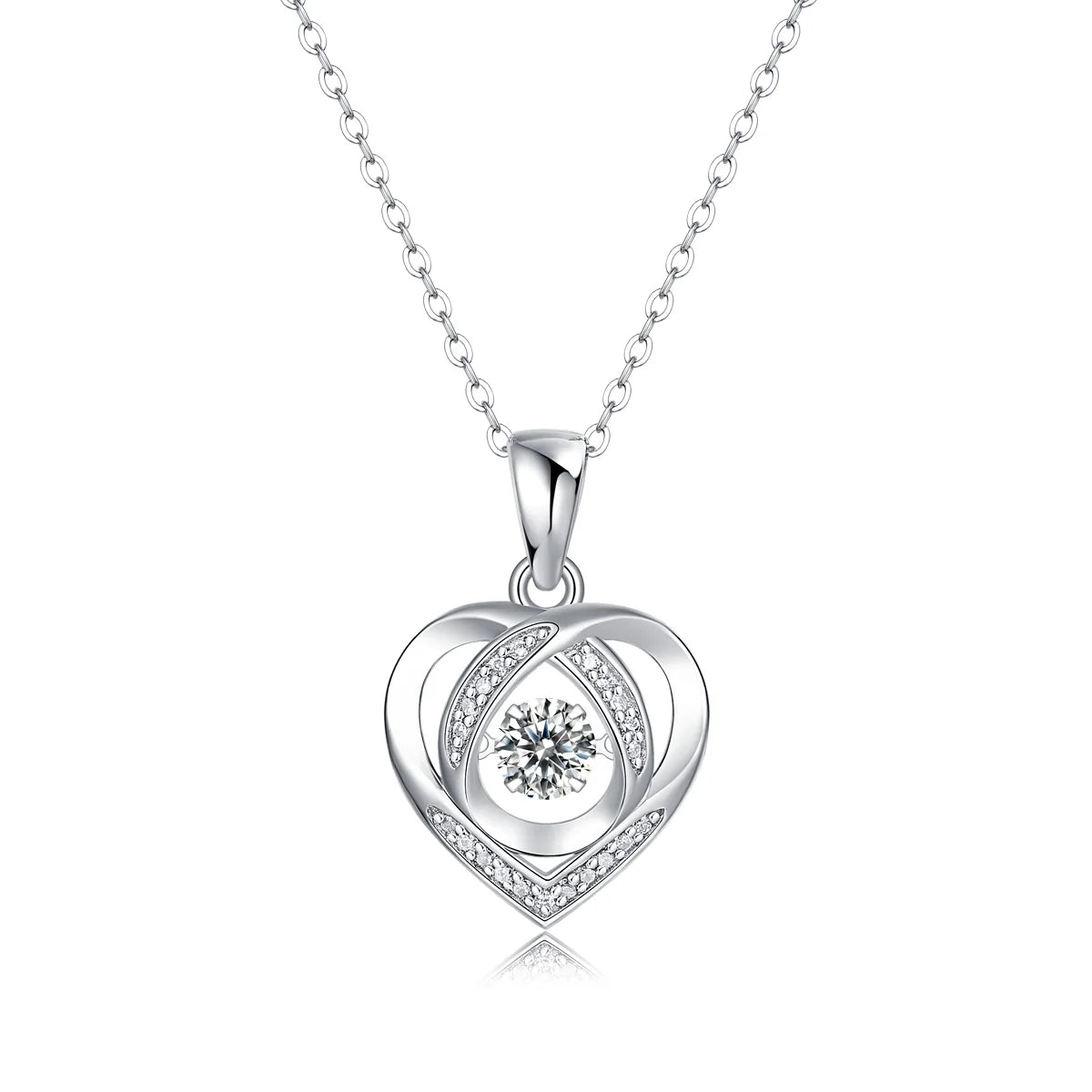 Dancing heart pendant necklace in stainless steel with floating CZ center